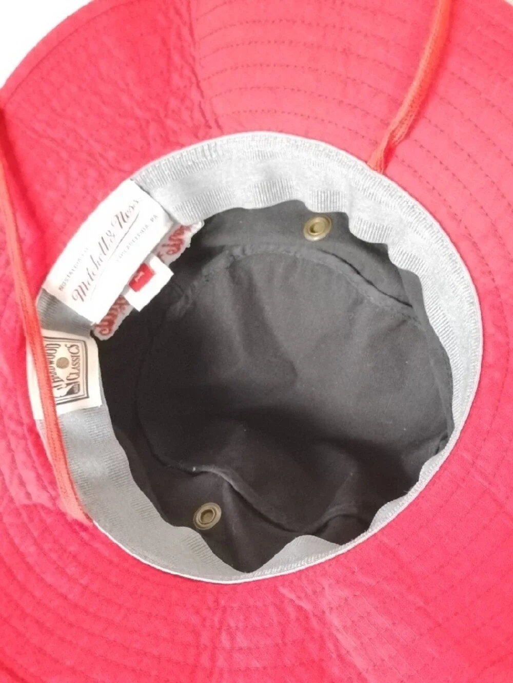 Mitchell & Ness Black and Red Bucket Hat with Team Patch